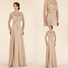 2020 New A-line Mother of the Bride Dresses Jewel Long Sleeves Lace Beaded Evening Gowns Floor Length A Line Wedding Guest Dress 298f
