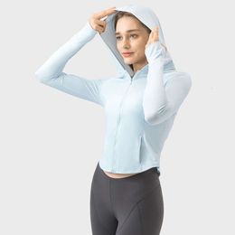 Align Long Sleeve Lu Align Shorts Gym Workout Women Sun Protection Clothing With Cool Feeling Fabric Fiess Jacket Hooded Waist Length Clot