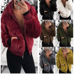 Faux Fur Women Coat With Hood High Waist Fashion Slim Black Red Pink Jacket Fake Coats8287030