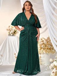 Party Dresses Plus Size 4xl Loose Luxury Long Sequined Shawl Short-Sleeved Evening Dress Wedding Dinner Women's Sparkling