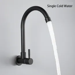 Kitchen Faucets ULA Wall Mounted Faucet Flexible Stainless Steel Only Cold Water Sink Black Tap Nozzle