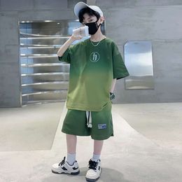 Summer Teenage Boy Clothes Set Children Girls Gradient Tshirt and Shorts 2pcs Suit Kid Short Sleeve Top Bottom Outfits Tracksuit L2405 L2405