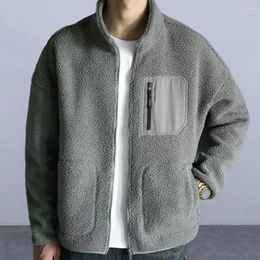 Men's Jackets Male Casual Jacket Zipper Pocket Men Imitation Lambswool Coat Warm Stand Collar Outwear With Polar Fleece
