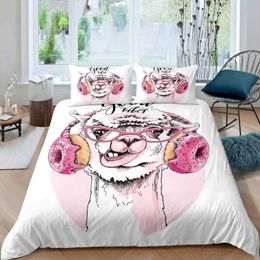 Bedding sets Cartoon Llama Alpaca Sets for Kids Boys Girls Floral Quilt Cover Room Decor Bedroom Collection 3Pcs Queen King Full Size H240521 XN74