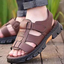 Sandals For Men 2024 Beach Shoes Cowhide Slippers Non-Slip Thick Soled Genuine Leather Comfortable Flip Flop