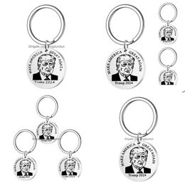 Other Festive Party Supplies Keychain Trump America Great Make 2024 Again Stainless Steel Roun Engraving Key Ring Pendant Drop Deliver Dhbqo