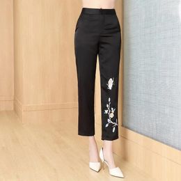 Ethnic Clothing High-end Women Spring Summer Cropped Casual Straight Leg Pants Vintage Royal Embroidery Lady Beautiful Trousers Female S-XXL