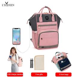 Diaper Bags Lequeen Upgrade Diaper bag Backpack Travel bag Free Stroller Hooker Diaper pad USB Charging Baby Accessories Baby Care d240522
