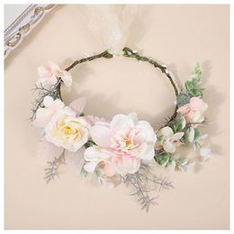 Headpieces Adjustable Artificial Flower Bride Headdress Lace-up Headwear With Luxurious Flowers For Bridesmaid Wedding Dating Shopping