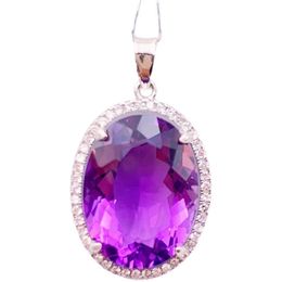 Natural Oval Amethyst Pendant Large Grain Gem Women's Necklace Pendant S925 Sterling Silver Inlaid with Japan and South Korea