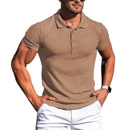 Men's Polos Summer Pole Solid Color Striped Fitness Short Sleeve Polo Shirt Fashion Stand Collar Texture