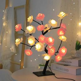 Decorative Objects Figurines 24 LED red rose tree lamp table fairy flower night for home parties Christmas weddings bedroom decoration gifts H240521 CBS1