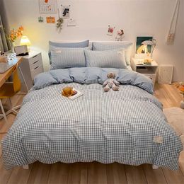 Bedding sets Washed Cotton Set ic Plaid Stripes Duvet Cover cases Breathable Skin-friendly Japanese Minimalist Style H240521 7O3D