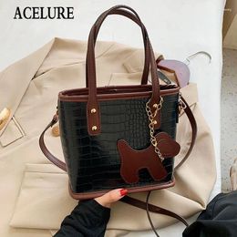 Bag ACELURE Vintage Fashion Shopping Handbags Purse Cute Dog Pendant Alligator PU Leather Bucket Bags Women Casual Totes