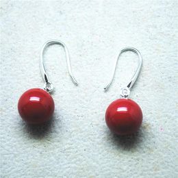 Dangle Earrings 2PC Red Shell Mother Of Pearl Size 12MM Round Ball Arrivals For Women's Party Wearring Good