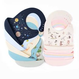 Bibs Burp Cloths Baby bib waterproof silicone feeding baby Saliva towel cartoon apron adjustable cartoon bib d240522