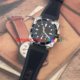46mm New Casual BR Mens Watch Automatic Movement square Stainless Steel Case Sapphire Crystal Luminous dial rubber Strap 261F
