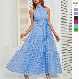 Amazon Cross-Border European Station Womens Clothing European American Summer New Hot Sale Halter Ruffled Long Dress