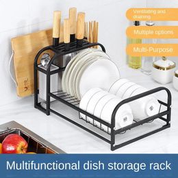 Kitchen Storage Simple Stainless Steel Dish Rack Countertop Cutlery Drainer Chopsticks Holder With Knife