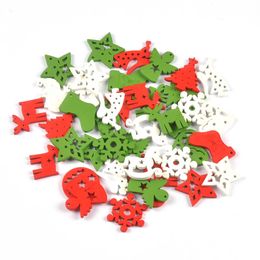 50Pcs Red Green Christmas Wooden Ornaments Star/Snowflake/Angel Wood DIY Crafts Supplies Party Xmas Pendants Home Decor 20-30mm