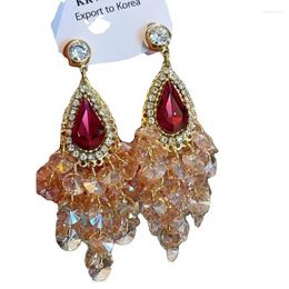 Hoop Earrings Ethnic Style Crystal Tassel Women's Luxury Handmade Water Drop Long Sterling Silver Needle Autumn
