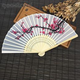 Decorative Figurines S Handmade Chinese Vintage Style Flower Floral Fabric White Color Hand Fan Portable Pocket Mini Wedding Gift