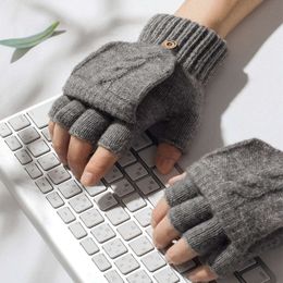 Wool Knitted Fingerless Flip Winter Warm Flexible Touchscreen Gloves for Men Women Unisex Exposed Finger Mittens Glove L2405