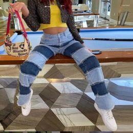 Women's Jeans High Waist Feminino Splicing Contrast Female Paneled Denim Pants Plus Size Trousers Streetwear Spring Autumn Women