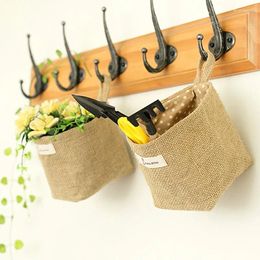 Storage Bags Decor Hanging Pocket Bag Wall Desktop Basket Cotton Linen Small Sack Box Sundries Cosmetic Flower Organiser