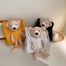 Storage Bags Cartoon Cute Bear Canvas Bag Portable Shopping Ladies Crossbody Women Eco Tote Travel Shoulder Cloth Handbag