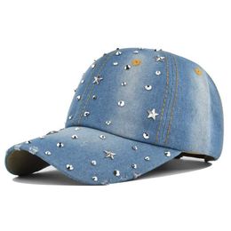 Ball Caps Cowboy Baseball C Womens Washed Hat Vintage Rivet Star Sunset Snack Hat Womens Couple Summer Leisure Sun Hat J240522