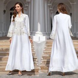 Ethnic Clothing Eid Ramadan Muslim Women Abaya V Neck Embroidery Dress Morocco Kaftan Vestidos Dubai Jalabiya Gown Arab Robe Female