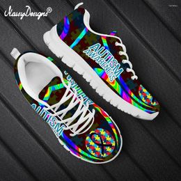 Casual Shoes Noisydesigns Art Autism Awareness Prints Women Flats Lace Up Breathable Mesh Sneakers Brand Designer Shoe Female