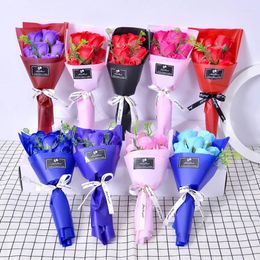 Decorative Flowers 7 Heads Mini Soap Flower Bouquet Artificial Rose Fake Plants Wedding Birthday Valentine Day Party Gifts Decor