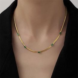 New Fashion Flat Snake Chain Choker Necklace Female 14K Gold Green CZ Necklace for Women Jewelry Gift 2024