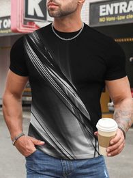 Men's T-Shirts 2024 New Leisure Fashion Mens T-shirt 3D Digital Printing Short Sleeve Round Neck Stripe Printing Trend J240409