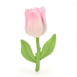 Brooches Wuli&baby Cute Pink Tulip Flower For Women Unisex Beautiful Plants Party Office Brooch Pins Gifts