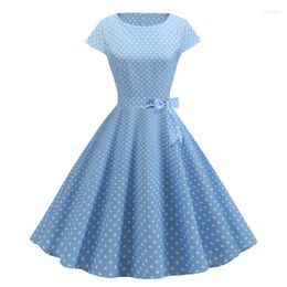 Casual Dresses Women Summer Robe Vintage 1950s 60s Pin Up Big Swing Party Work Wear Rockabilly Dress White Polka Dot Vestidos