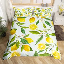 Bedding sets Nature Bedspread Lemon Tree Branches Gardening Design Decorative Quilted 3 Piece Coverlet Set with 2 Shams Full Size H240521 36RO