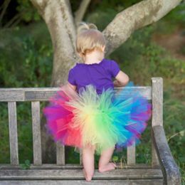 Skirts Rainbow Colour Tutu Skirts Baby Girls Tulle Ballet Dance Pettiskirt Tutus with Flower Headband Kids Birthday Party Costume Skirts Y240522