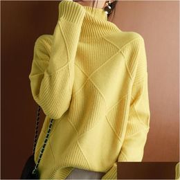 Womens Sweaters Cashmere Sweater Women Turtleneck Pure Color Knitted Plover 100% Wool Loose Large Size Drop Delivery Apparel Clothing Otqsy