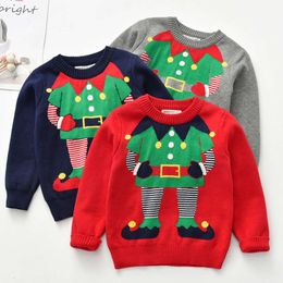 New Year Kids Long Sleeved Cartoon Print Casual Loose Pullover Baby Girls Boys Sweater Christmas Children Tops L2405