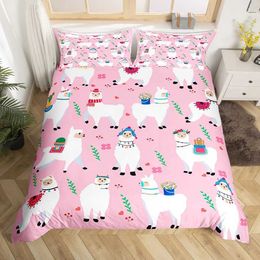 Bedding sets Cartoon Llama Alpaca Sets for Kids Boys Girls Floral Quilt Cover Room Decor Bedroom Collection 3Pcs Queen King Full Size H240521 GPA5