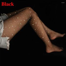 Women Socks Women's Hollow Out Mesh Crystal Rhinestone Black Fishnet Pantyhose Stockings Tights