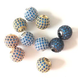 10pcs 10mm Light Blue Cubic Zirconia Paved Copper Ball Spacers Beads for Women Bracelet Necklace Jewelry Handmade Accessory Bulk 240514