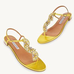 Aquazzura Gin Tonic Sandals Flat Women Jewel-like Lemon Motif Flip Flops Summer Designer Lady Walking EU35-43