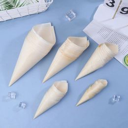 Baking Tools 20Pcs Disposable Wood Appetiser Cones Ice Cream Cone Biodegradable Veneer Roll Packaging Container Candy Cup For Party Decor