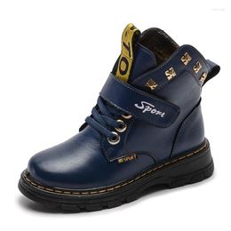Boots ULKNN Boys Leather High-top Casual Children's Cotton Shoes 2024 Autumn And Winter Fashion Rivets Versatile Warm Big
