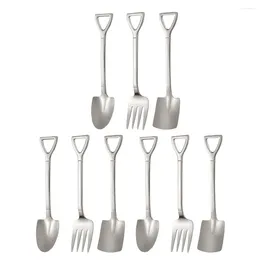 Dinnerware Sets 9 Pcs Stainless Steel Dessert Spoon Stirring Creative Coffee Spoons Scoop And Forks Vintage Mixing