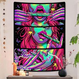 Tapestries Trippy Tapestry Hippie Cool Girl Tapastry's Wall Hanging Purple Art Anime Aesthetic For Bedroom Dorm Living